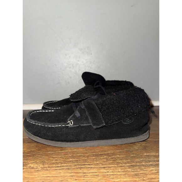 American Eagle Black Genuine Cow Suede Faux Fur Ankle Moccasin Booties Sz 9 - Picture 4 of 14